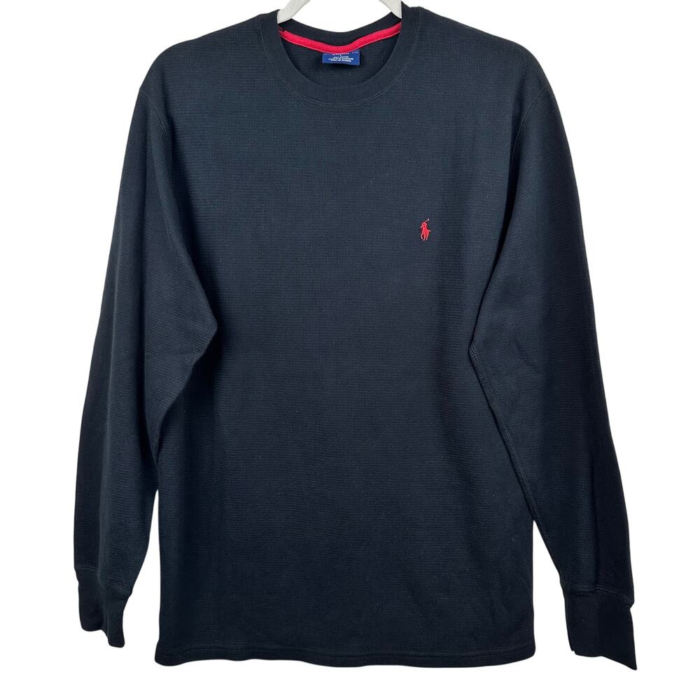 Polo Ralph Lauren Men's Waffle Knit Thermal Long Sleeve Crew Neck Shirt Black Lg